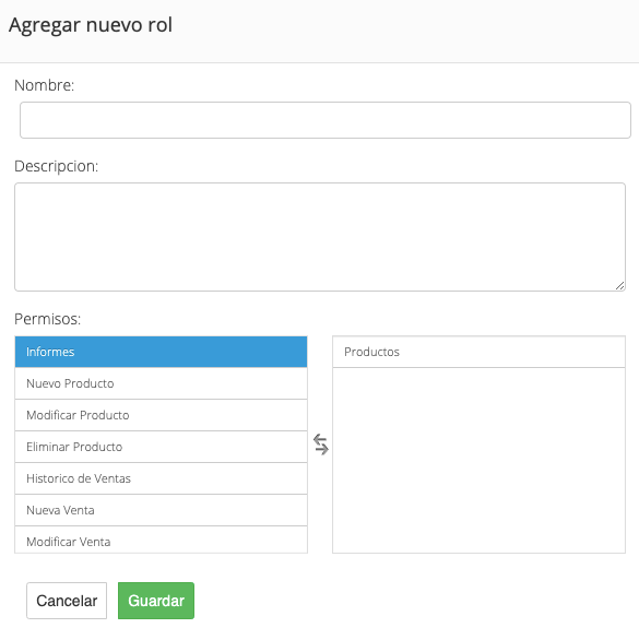 Roles y permisos Vendty