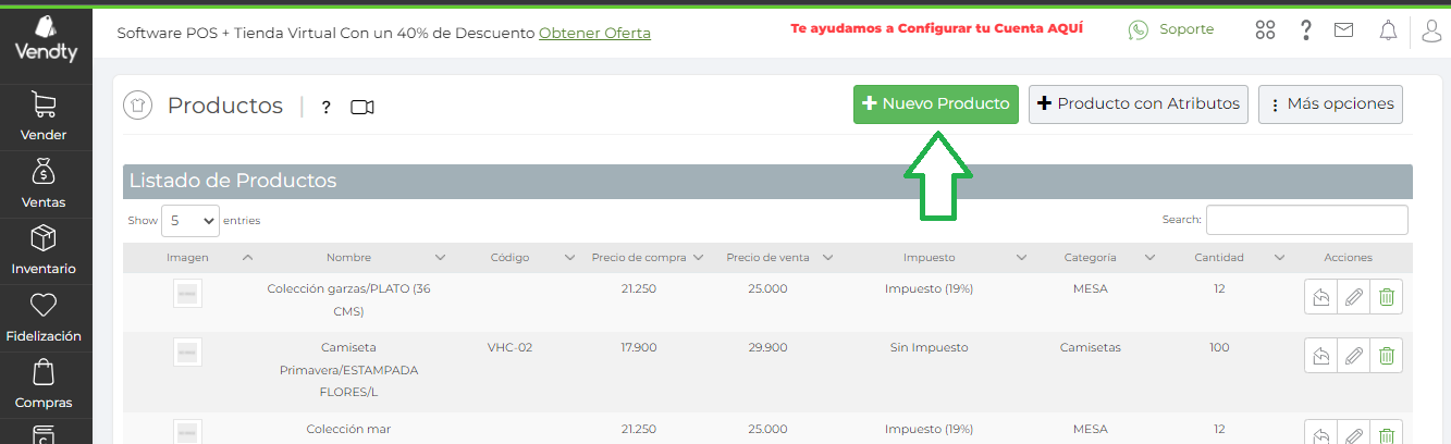 creacion de productos Vendty