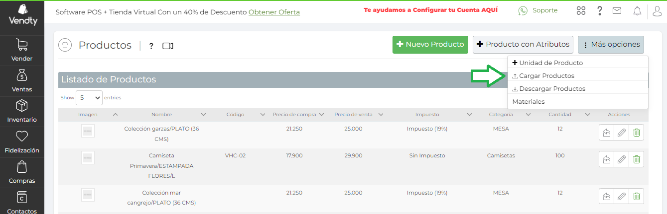 creacion de productos Vendty