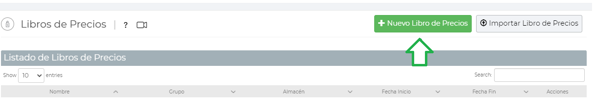 Libro de precios Vendty