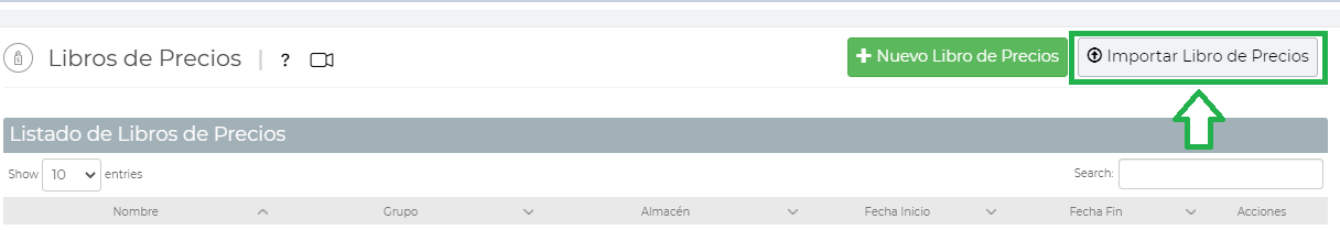 Libro de precios Vendty