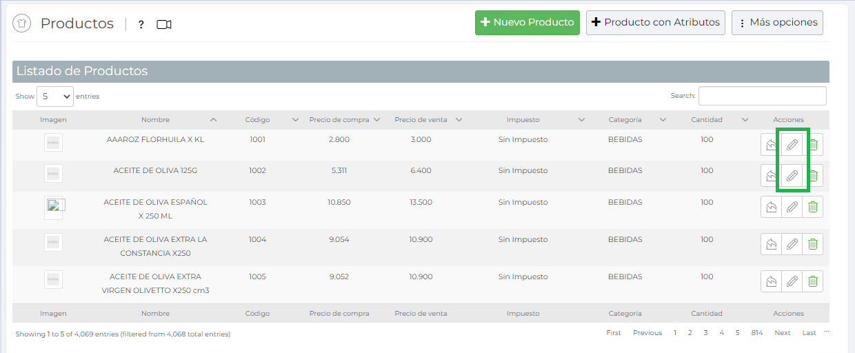 Editar productos Vendty