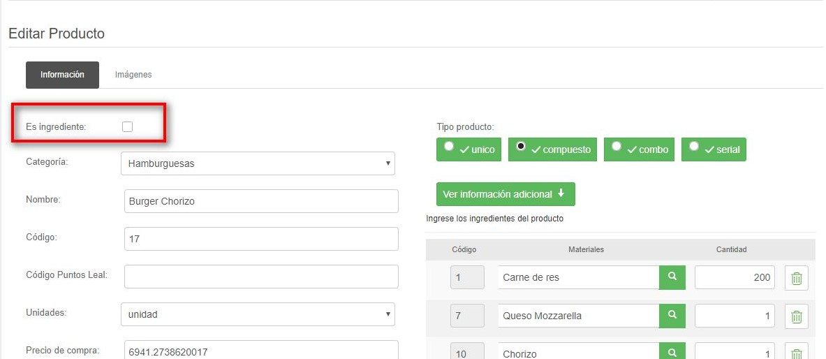 Editar productos Vendty
