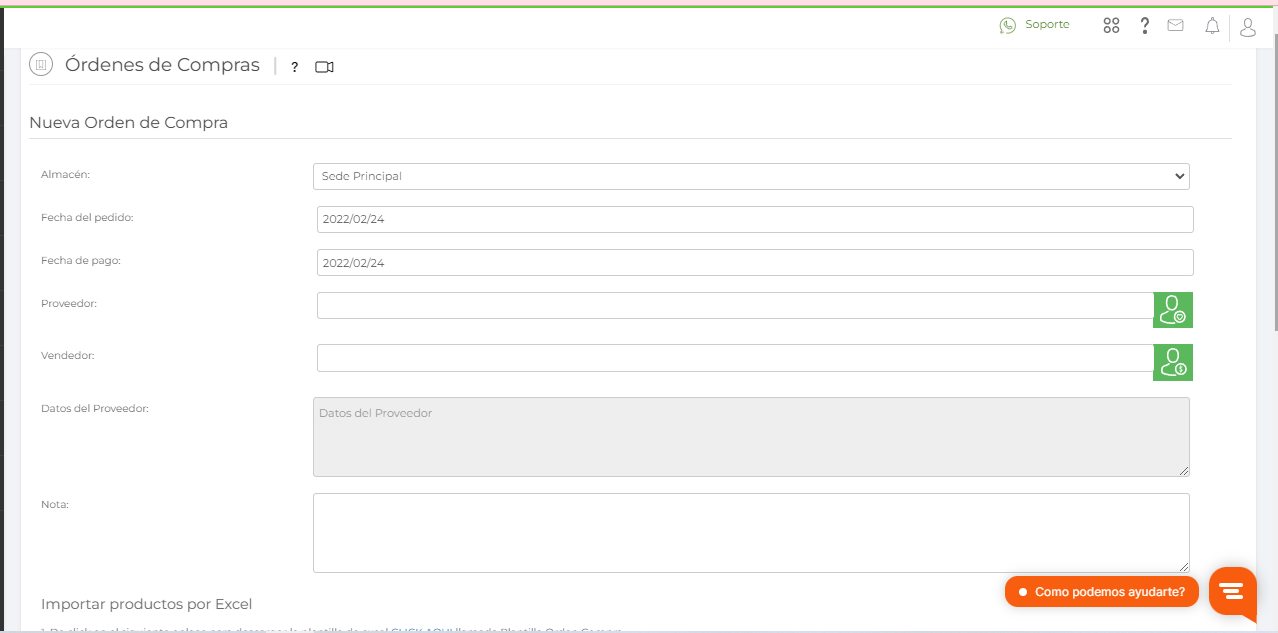 Orden de compra Vendty