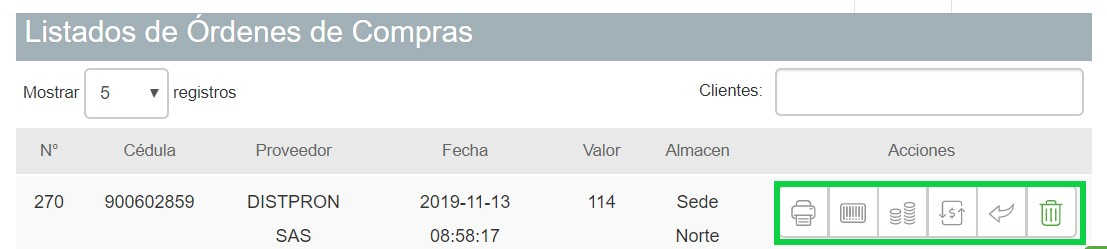 Ordenes de compra Vendty