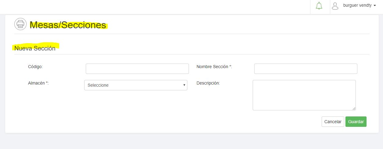 Creacion mesas vendty