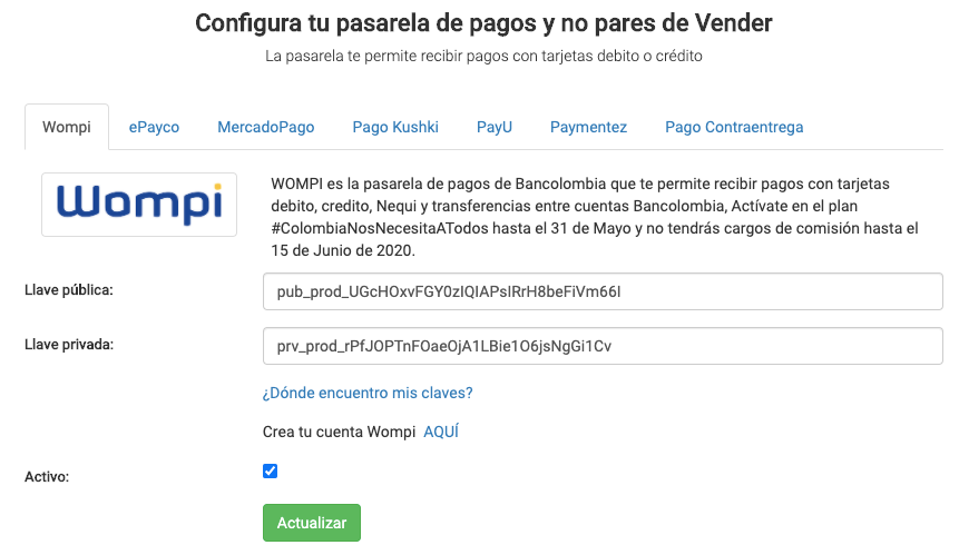 Medios de pago Vendty