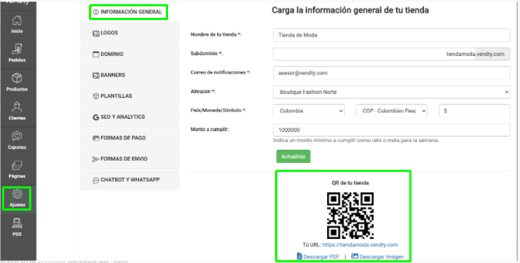 QR tienda virtual Vendty