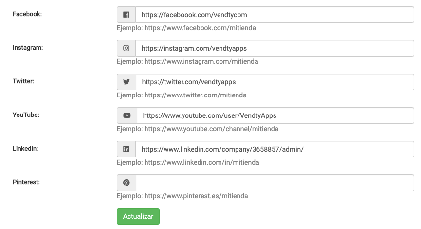 Redes sociales Vendty