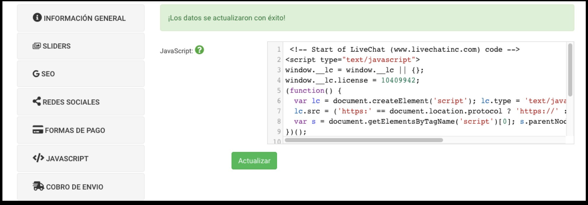Chat tienda virtual Vendty