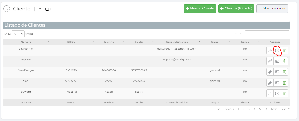 Correo a clientes Vendty