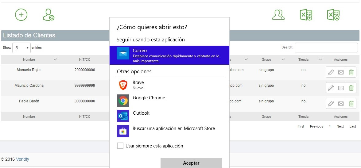 Correo a clientes Vendty