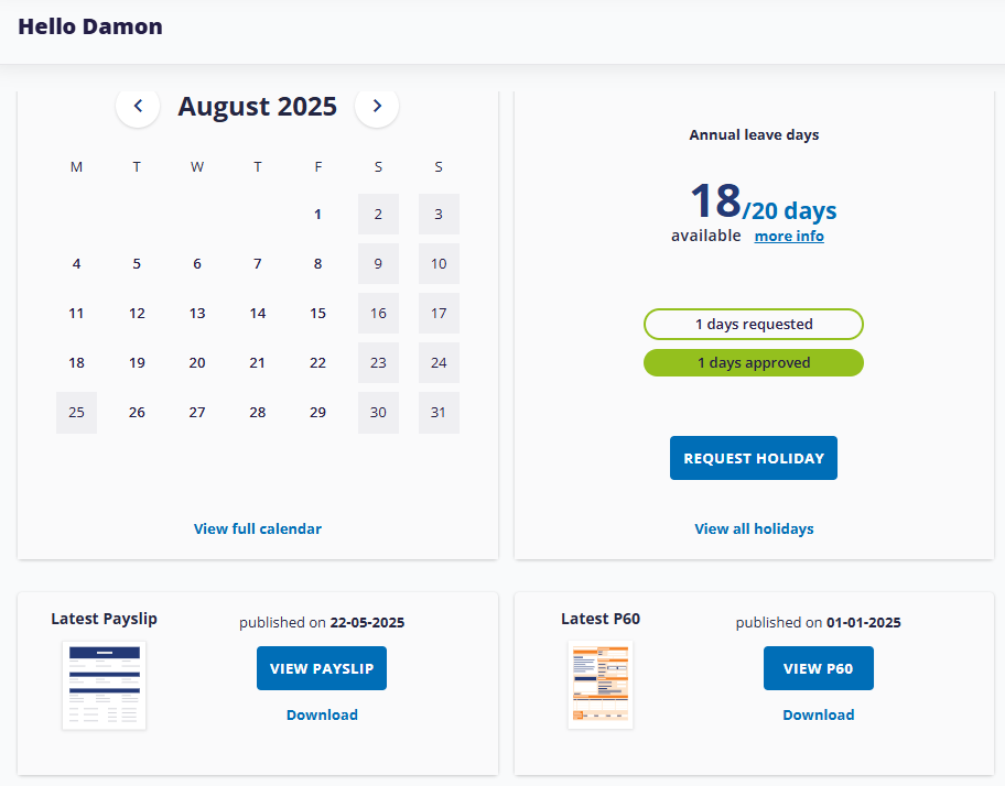 Employee dashboard preview