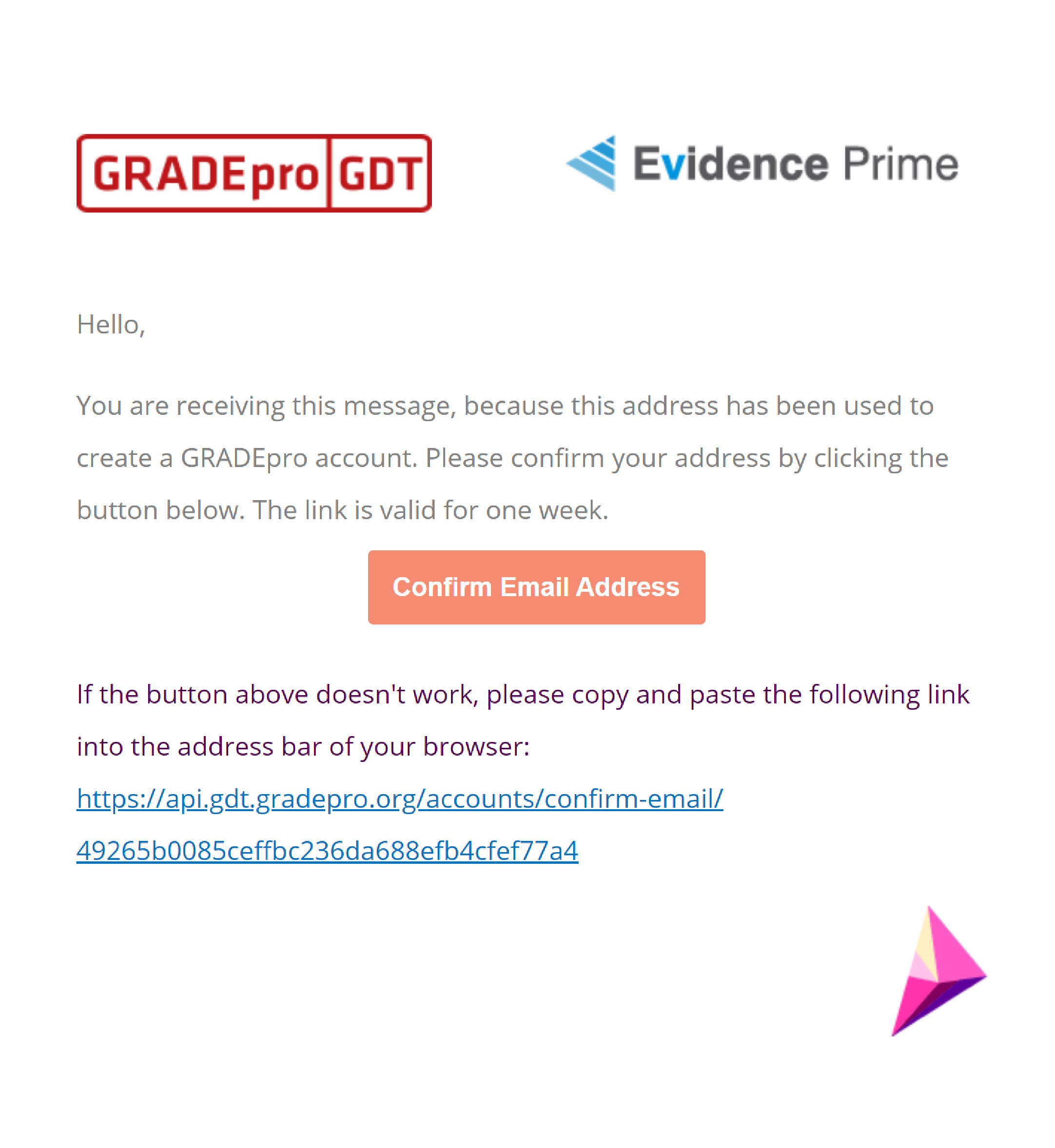 screenshot of user's email with request for confirmation of email address