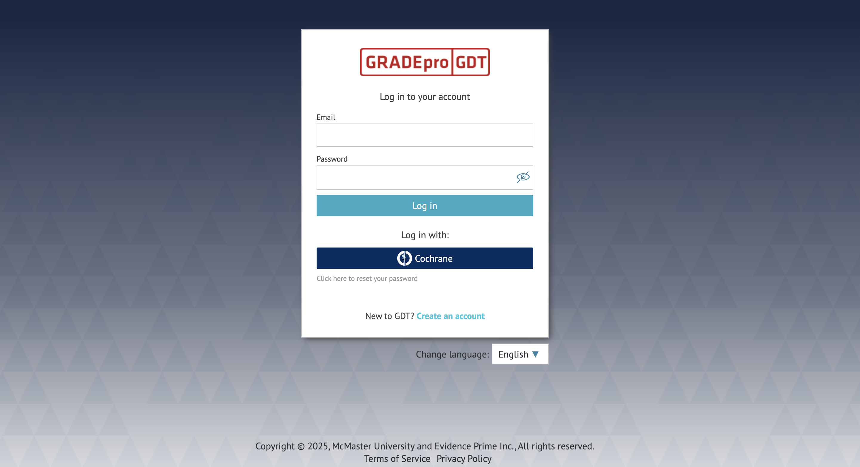 Screenshot of GRADEpro login website