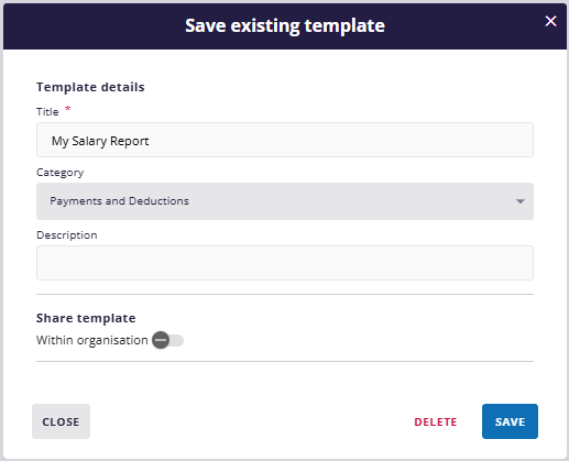Save existing template window