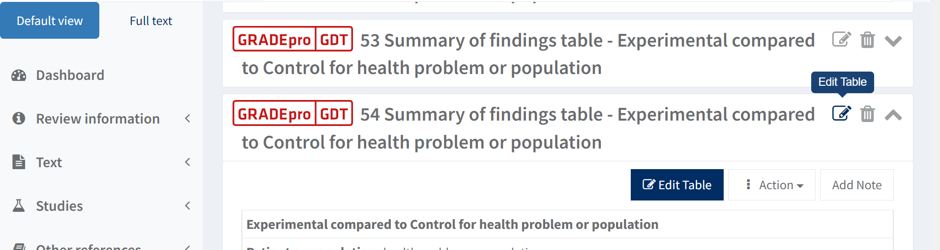 screenshot of 'Edit table' option in RevMan