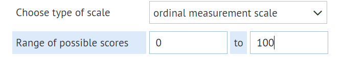window with options to select type of scale and enter range of possible scores