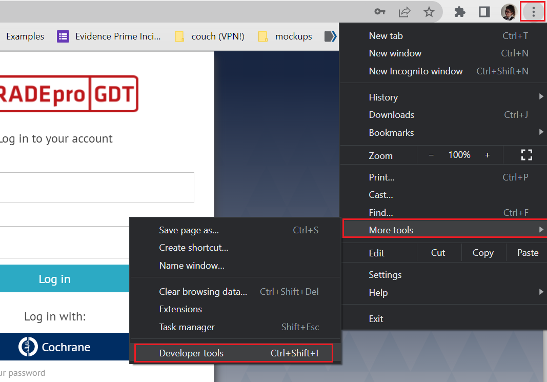 list of 'More tools' options in Chrome browser settings window