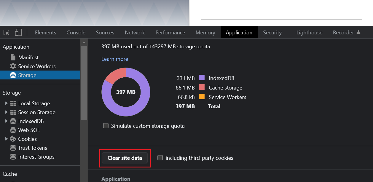 Chrome browser storage window