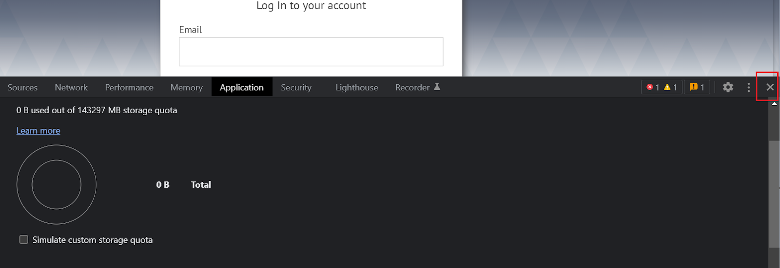Chrome browser storage window