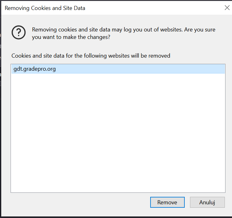 confirmation window for removing cookies and site data in Mozilla browser