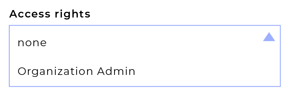window with member's access rights in organization panel