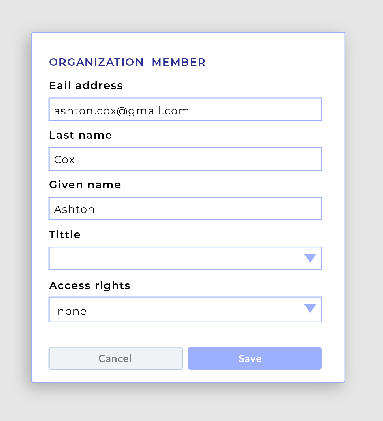 window for editing member's details