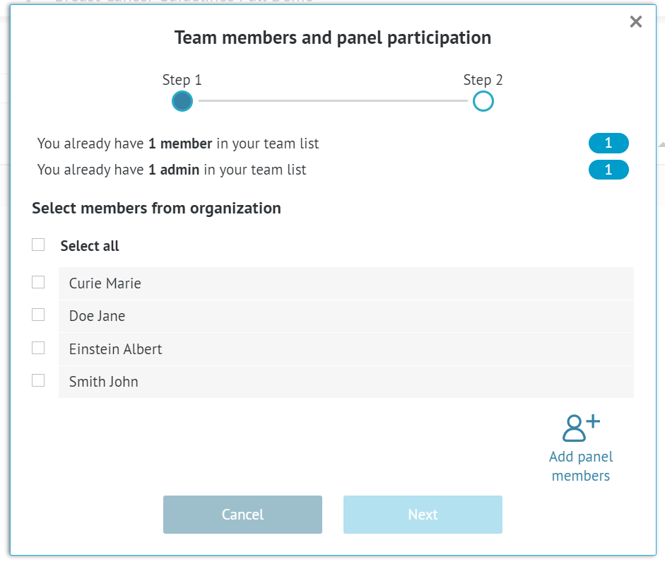 List of all organisation workspace members not yet assigned to the project
