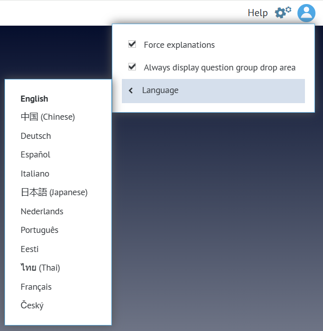 screenshot of language settings
