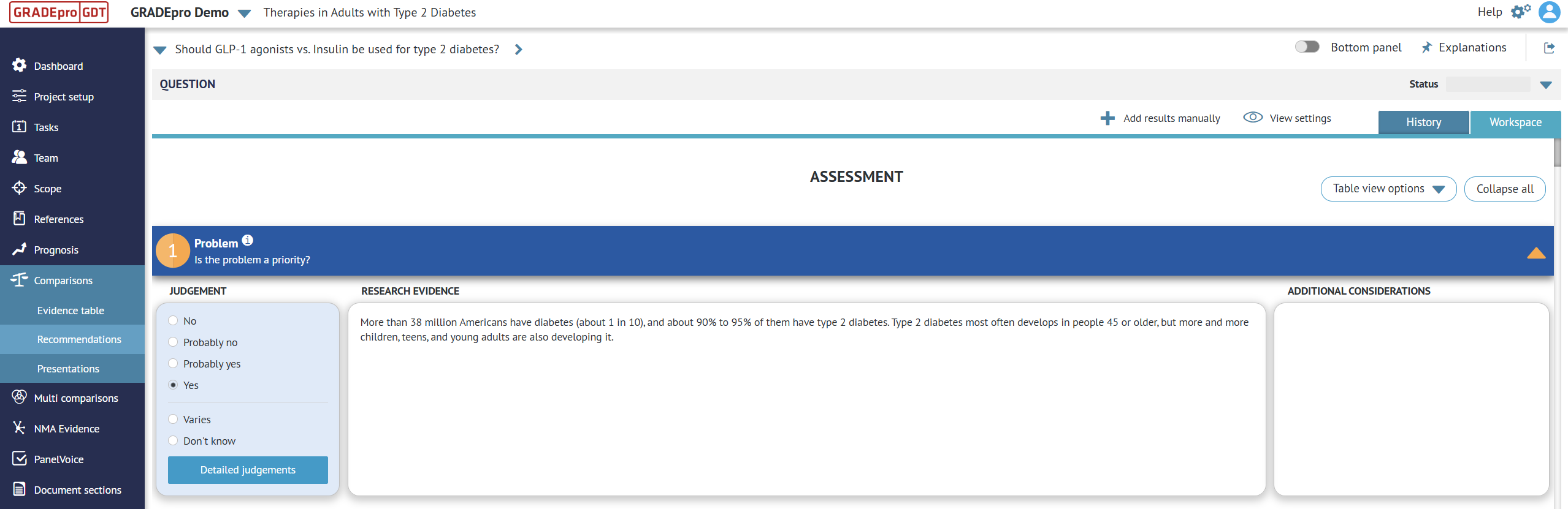 screenshot of 'Recommendations' tab in project