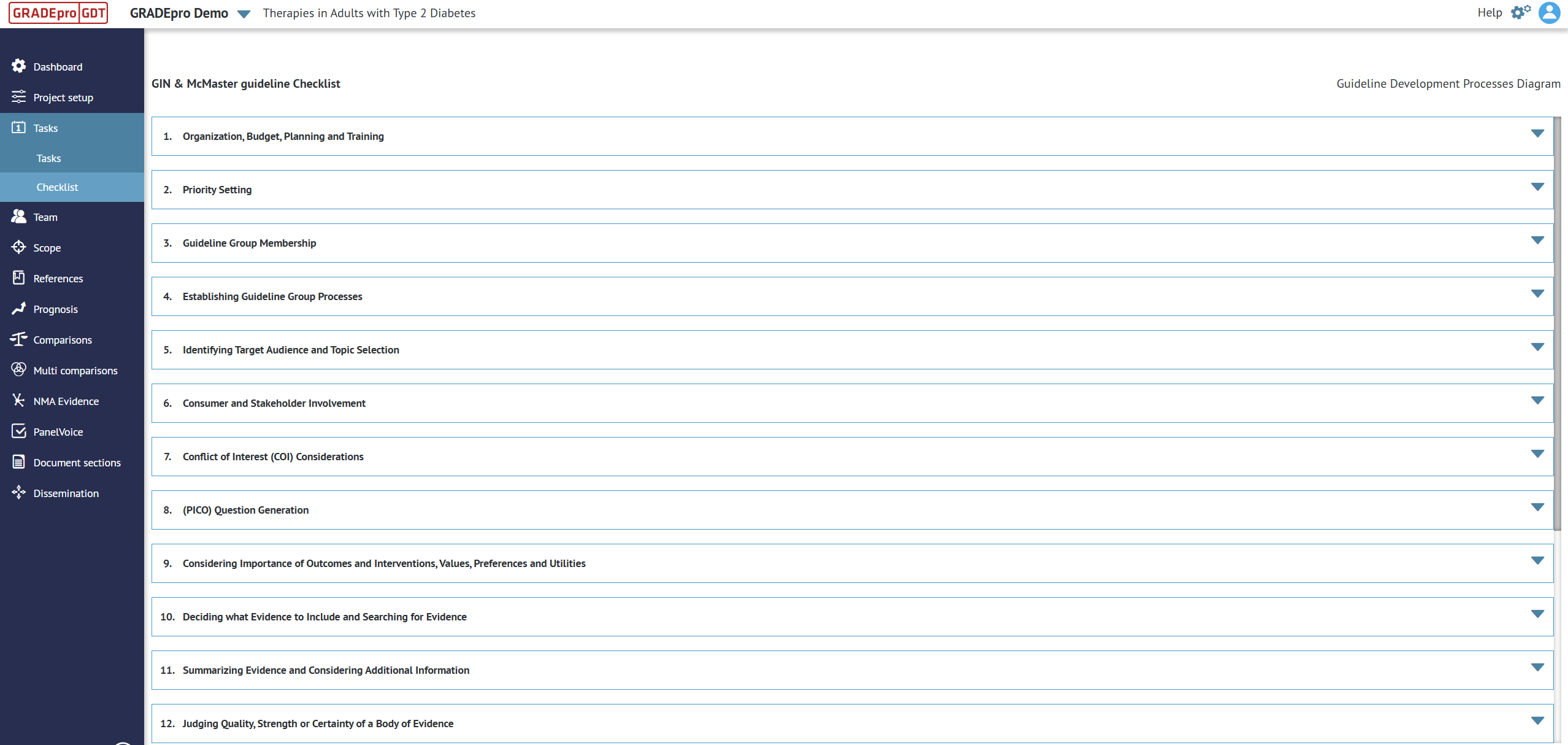screenshot of 'Checklist' tab 'Tasks' section in project