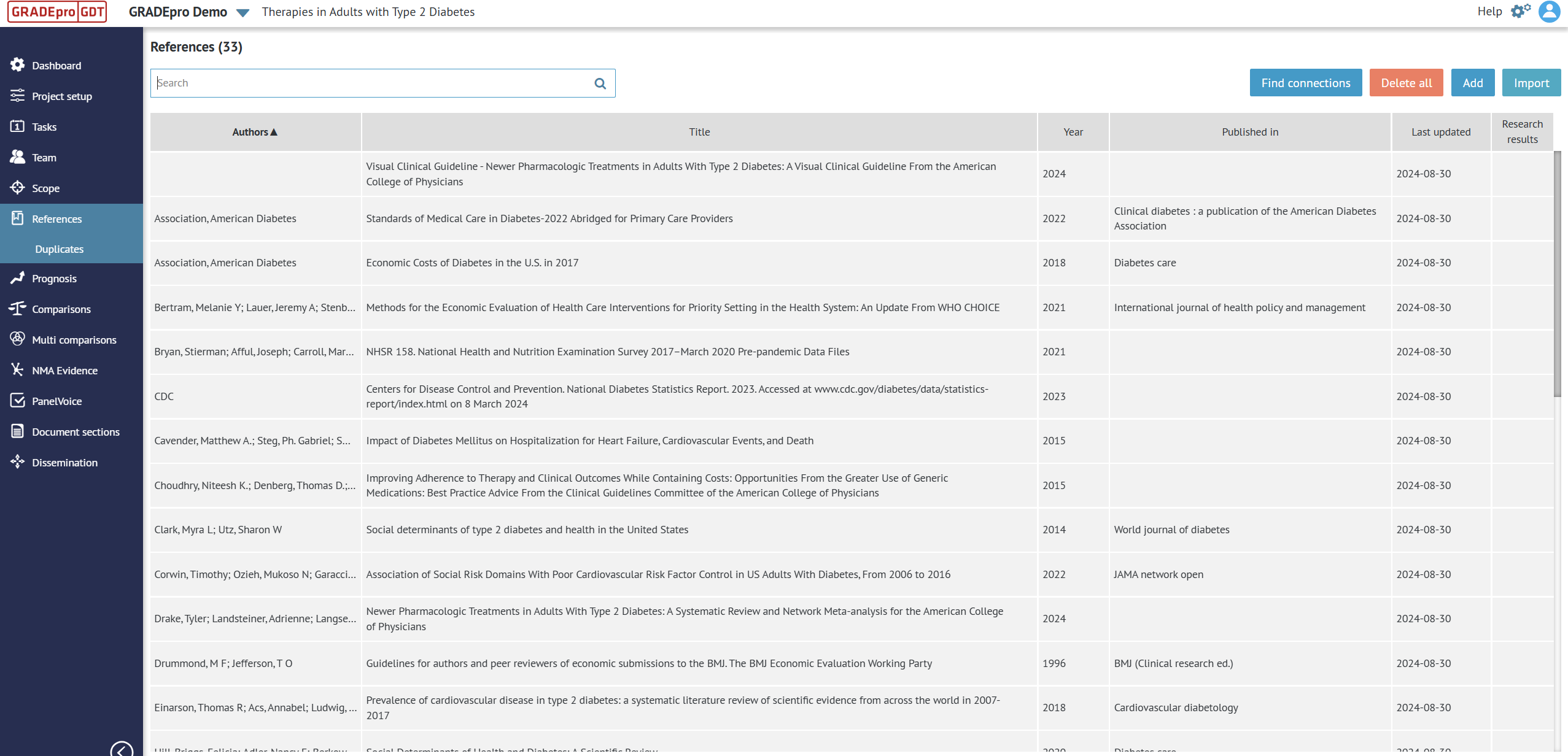 screenshot of 'References' section in project