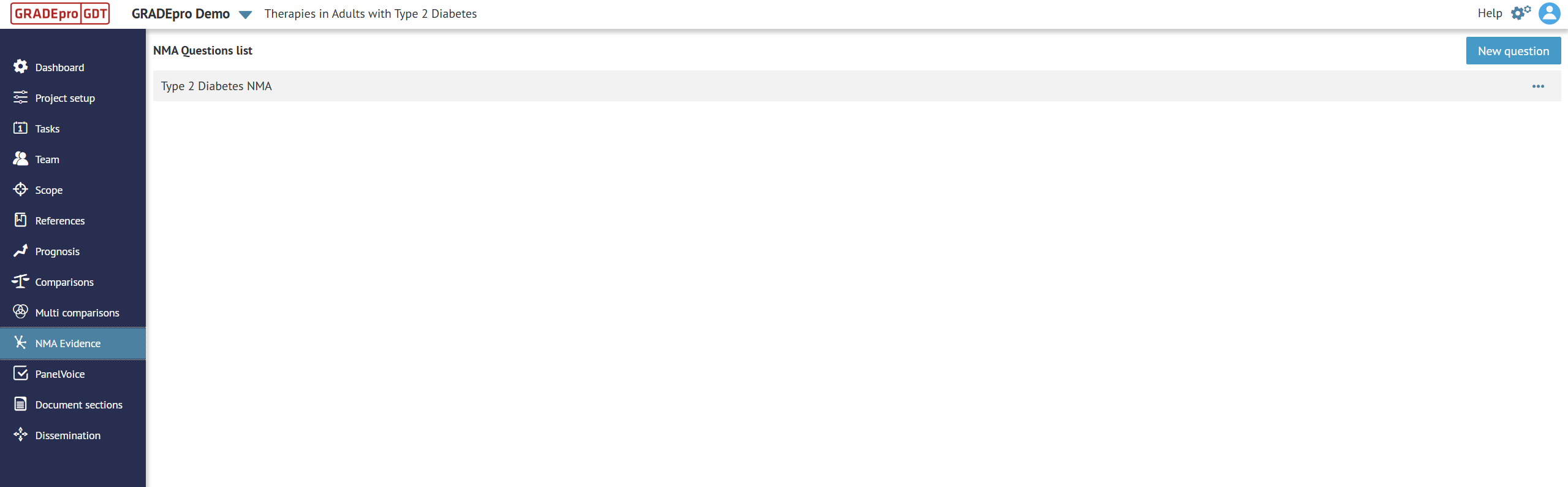 screenshot of 'NMA Evidence' section in project