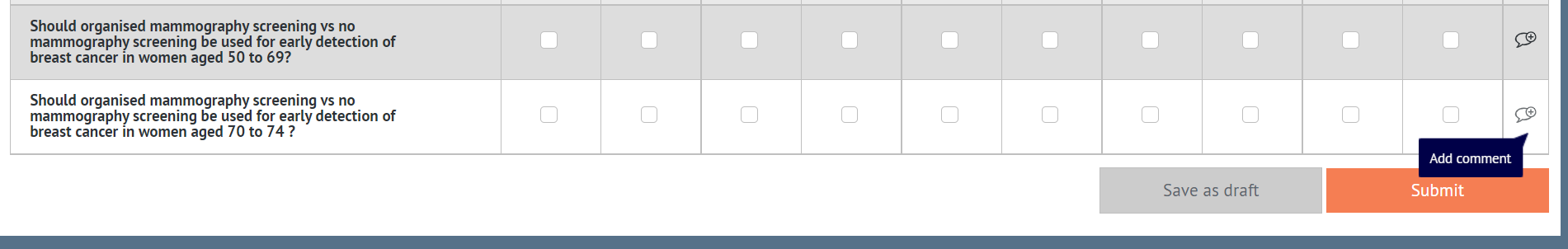 list of questions sent to Panel Member updated with the comment section visible on right hand side and marked with comment icon