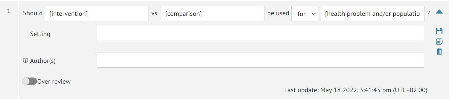 management question editing window