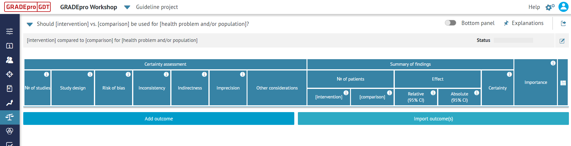 header of evidence table