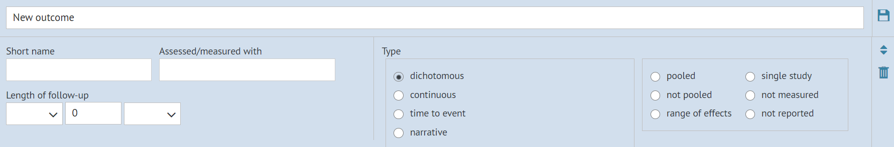 new outcome editing window
