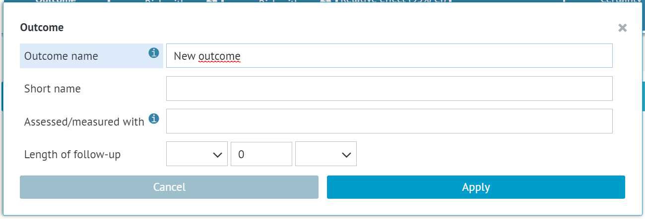 new outcome editing window