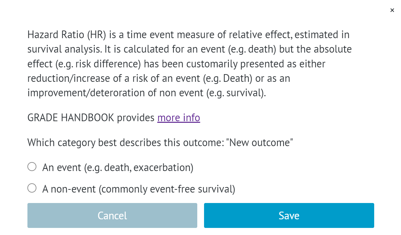 window with choice between event outcome or non-event outcome