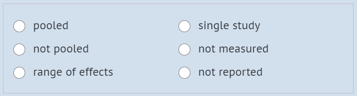 data categories available in evidence tables for management questions