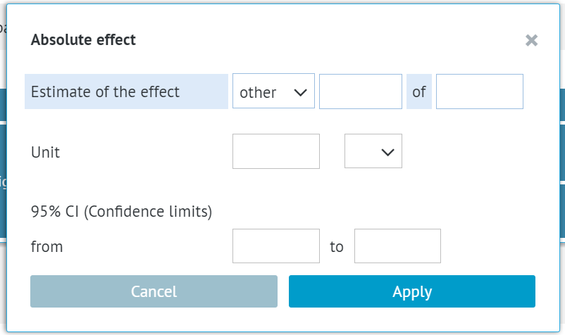 edition window for 'other' type of estimate of absolute effect for continuous outcomes