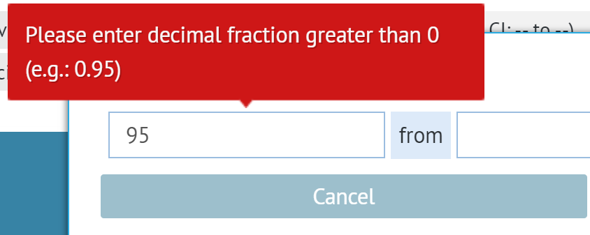 edition window for sensitivity of test with Confidence Intervals