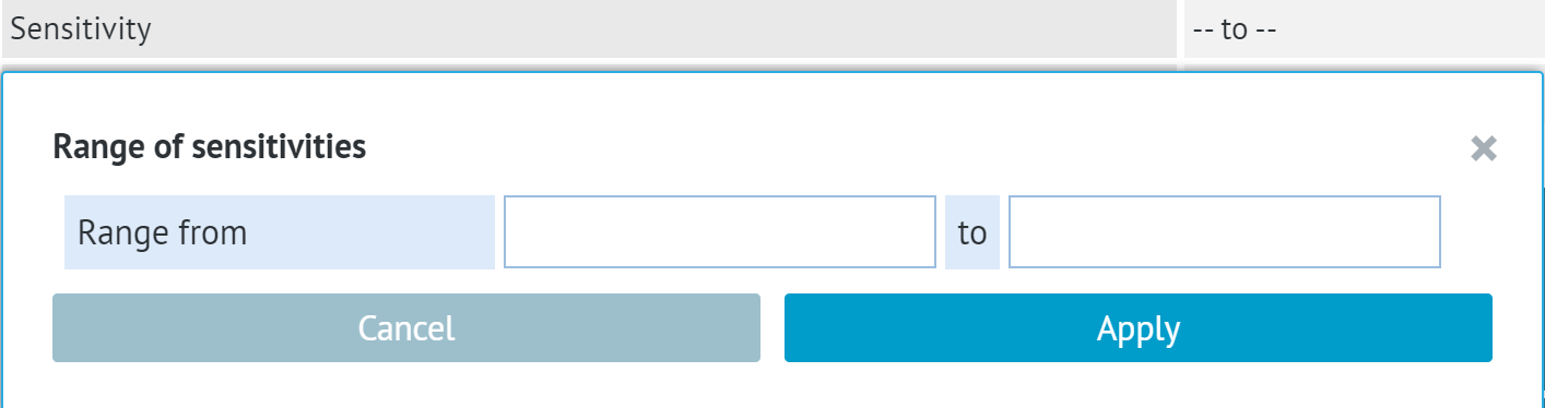 edition window for sensitivity of test if 'Range from studies' option is selected