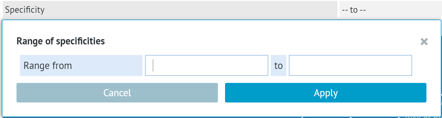 edition window for specificity of test if 'Range from studies' option is selected