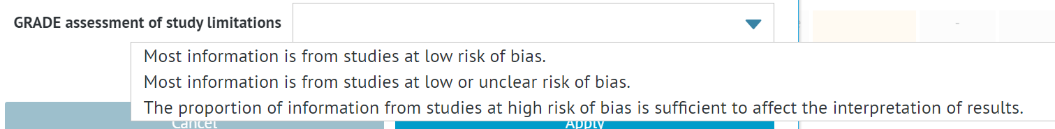 cell with assessment of number of studies at each risk-of-bias level