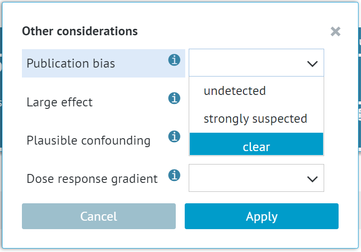 ratings available for publication bias criterion