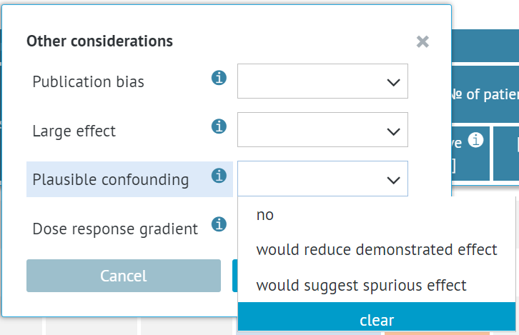 ratings available for effect of all plausible residual confounding criterion