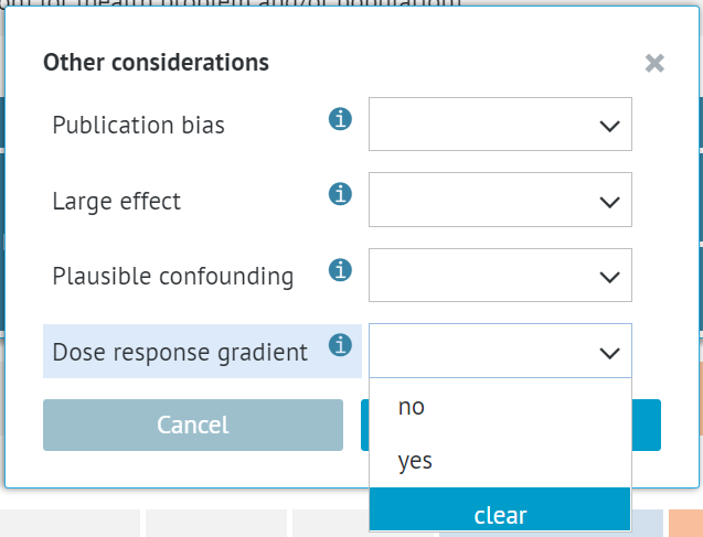 ratings available for presence of dose-response gradient criterion