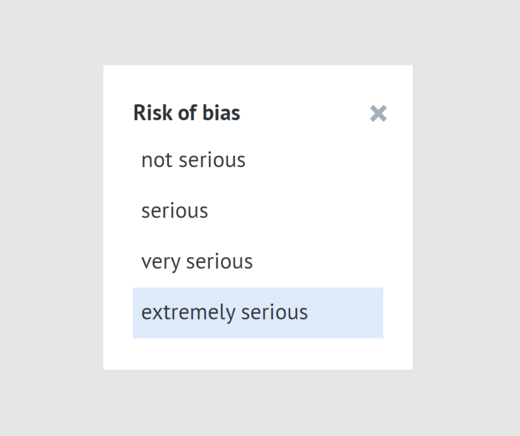 ratings available for risk of bias criterion when ROBINS-I is enabled 